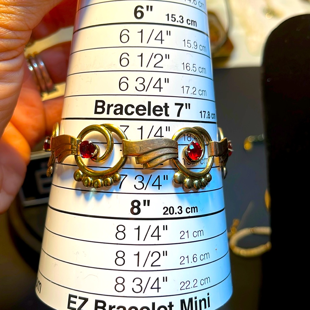 Simulated Rub Bracelet - Retro 1940s 10k Gold Filled Pink Or Red Glass Stone